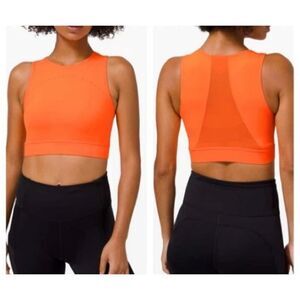 Lululemon Hotty Hot Crop Tank Top Bra Size 8 Neon Orange Mesh Back NWOT